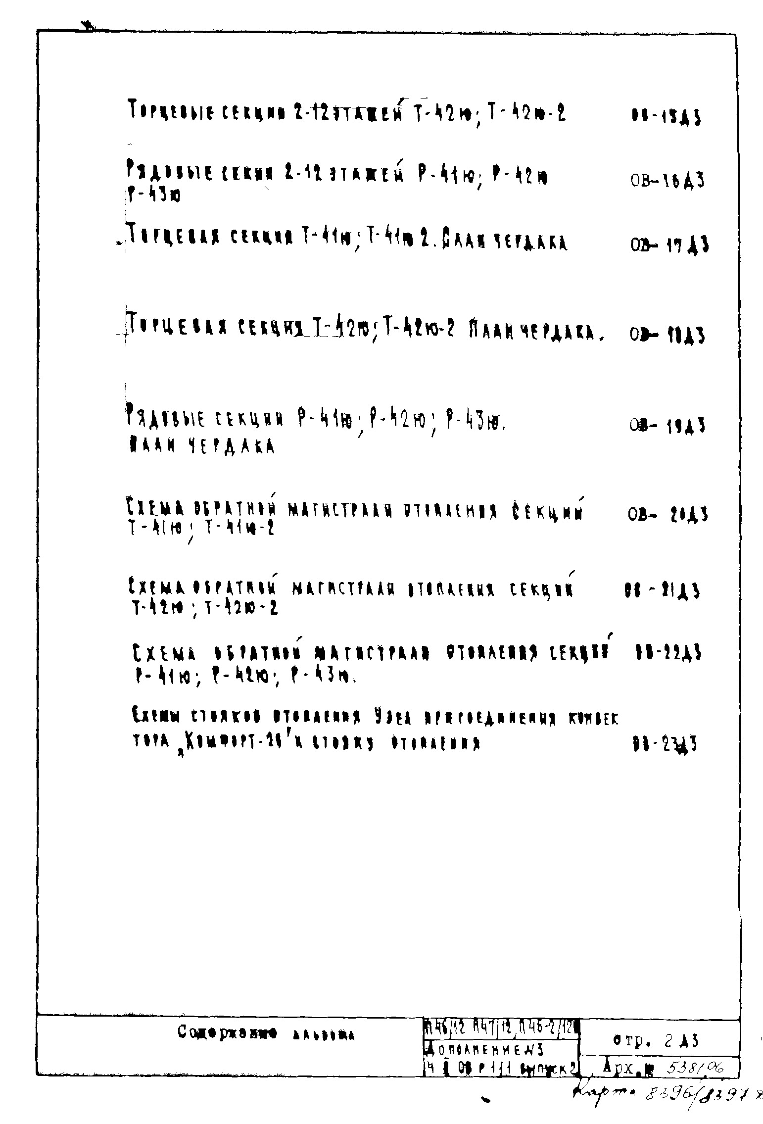 Состав фльбома. Типовой проект П46/12Часть 2-ОВ Раздел 1.1.1 Выпуск 2 Дополнение 3 Отопление и вентиляция. Чертежи надземной части здания