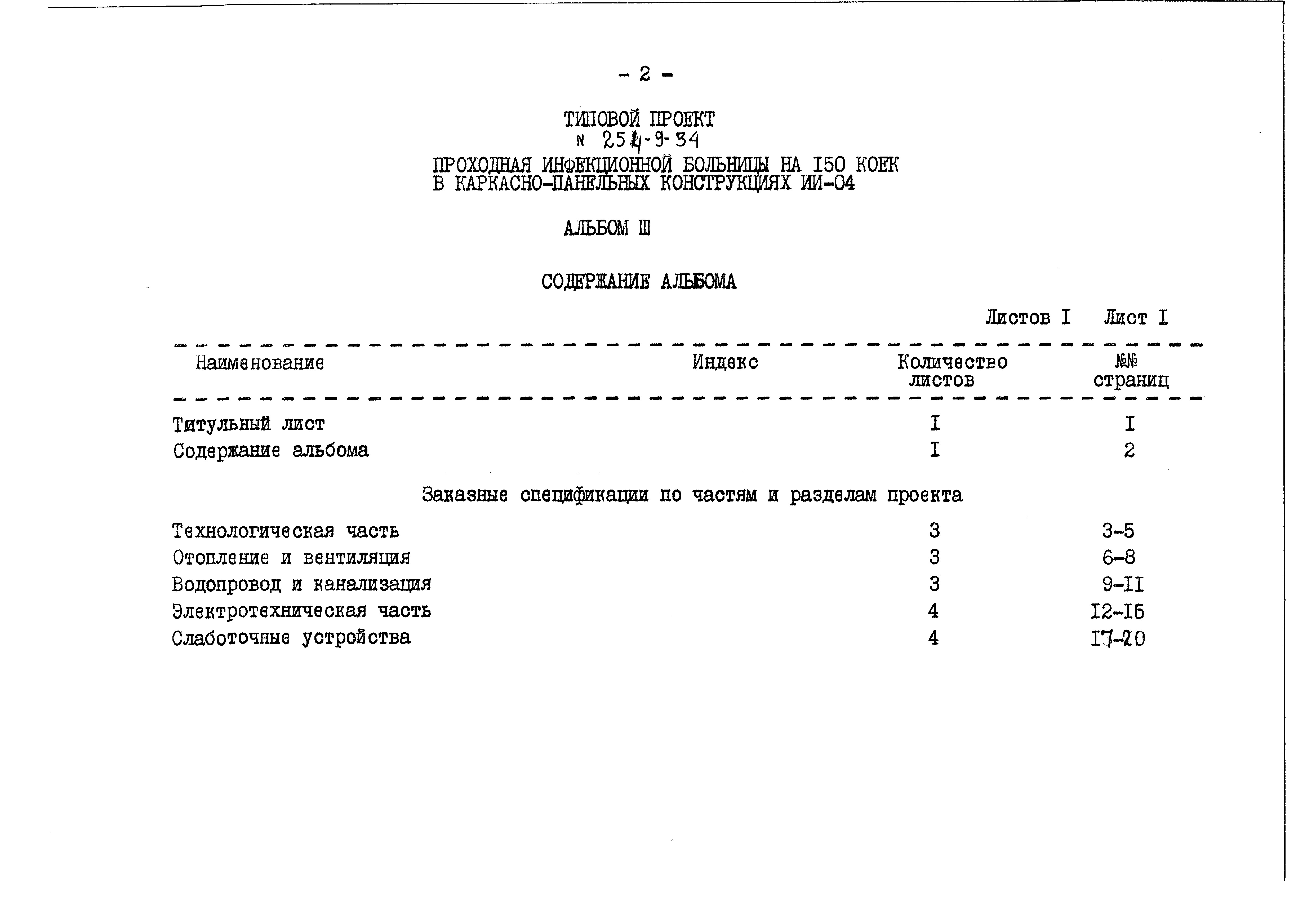 Состав фльбома. Типовой проект 254-9-34Альбом 3 Заказные спецификации