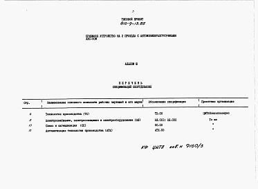 Состав альбома. Типовой проект 812-9-13.85Альбом 3. Спецификации оборудования.