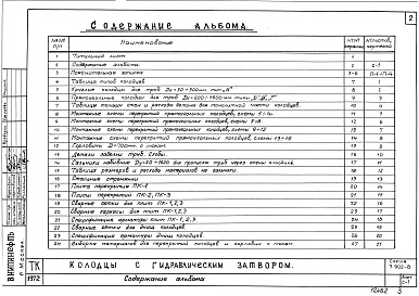 Состав альбома. Серия 3.902-8 КолодцыВыпуск 1 Колодцы с гидравлическим затворо