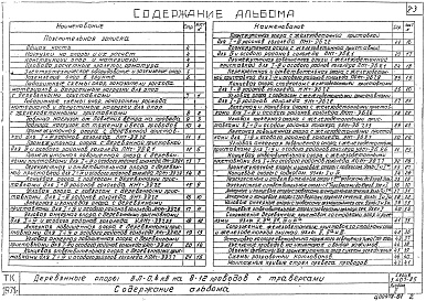 Состав альбома. Серия 3.407-85 УнифицированныеАльбом 2 Деревянные опоры ВЛ 0,4 кВ на 8-12 проводов с траверсой 