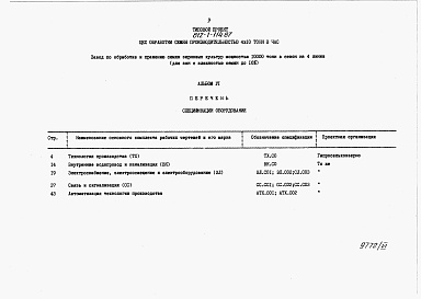 Состав альбома. Типовой проект 812-1-114.87Альбом 6 Спецификации оборудования