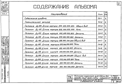 Состав альбома. Серия 3.901-9 СальникиВыпуск 2 Сальники нажимные Ду 125, 150 и 200 мм