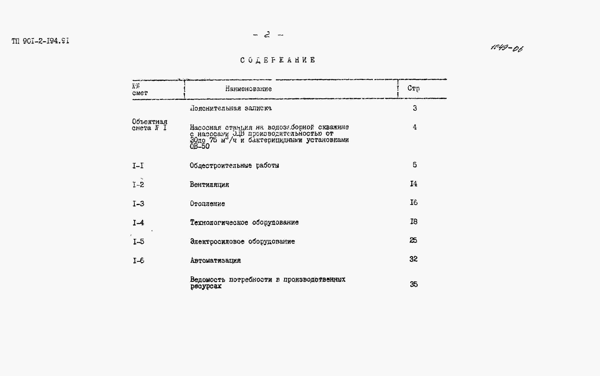 Состав фльбома. Типовой проект 901-2-194.91Альбом 6 Вариант 2. Оборудование станции размещено в здании. Сметы