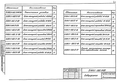 Состав альбома. Серия 3.501.1-150 ОпорыВыпуск 5 Контурные блоки массивных опор. Технические условия. Рабочие чертежи