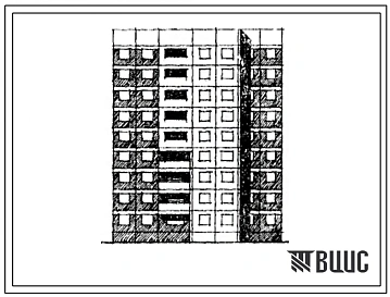 Типовой проект 97-068/1 Девятиэтажная блок-секция рядовая левая на 27 квартир (двухкомнатных 2Б-9, трехкомнатных 3Б-9, четырехкомнатных 4Б-9). Для строительства в 1В климатическом подрайоне