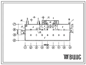 Типовой проект А-II (III,IV)-1200-77/22 Склад,встроенный в многоэтажный производственный корпус, (убежище на 1200 человек, размеры убежища 54м на 18м, режимы вентиляции 1,2).