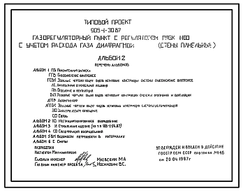 Типовой проект 905-1-30.87 Газорегуляторный пункт с регулятором РДБК 1-100 с учетом расхода газа диафрагмой (стены панельные)