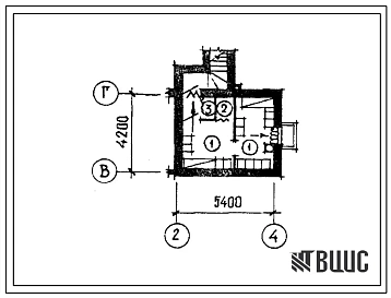 Типовой проект П-5-14(89-092.85) Бытовые помещения в подвале жилого блок-дома 2-этажного 1-квартирного с 5-комнатной квартирой в двух уровнях (убежище на 14 человек, размеры убежища 5,4м на 4,2м, режимы вентиляции 1).