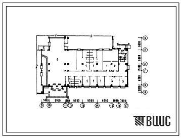 Типовой проект Б-3-600(232-1-108) Помещения первого этажа общественного-бытового корпуса профтехучилища на 960 учащихся(в конструкциях серии ии-04), (убежище на 600 человек, размеры убежища 33,96м на 24м, режимы вентиляции 1).