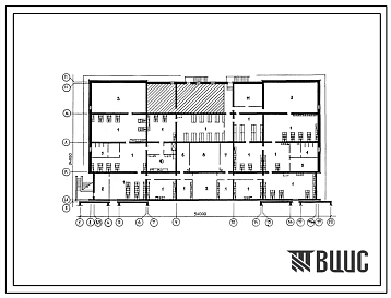 Типовой проект П-4-480(225-1-633с.13.88) Хозяйственно-бытовые помещения в подвале средней школы на 22 класса, из пилотного известнякового камня, (убежище на 480 человек, размеры убежища 54м на 24,8м, режимы вентиляции 1,2).