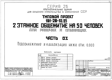 Состав альбома. Типовой проект 161-26-93.85Часть 03,3 Водоснабжение и канализация ниже и выше отметки 0,000