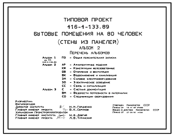 Типовой проект 416-4-133.89 Бытовые помещения на 80 человек. Стены из панелей.