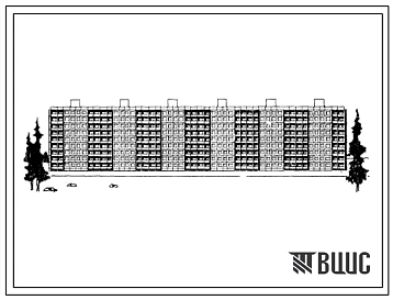 Типовой проект 1-464Д-112 Девятиэтажный шестисекционный крупнопанельный жилой дом на 216 квартир (однокомнтных-18, двухкомнатных-91, трехкомнатных-89, четырехкомнатных-18).
