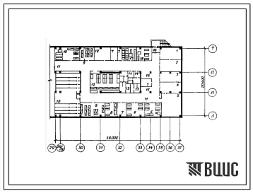Типовой проект П-3-261(252-01-154.89) Хозяйственно-бытовые помещения в подвале главного корпуса участковой больницы на 150 коек с поликлиникой на 200 помещений в смену, (убежище на 261 человек, размеры убежища 36м на 20,4м, режимы вентиляции 1,2).