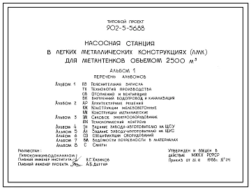 Типовой проект 902-5-56.88 Насосная станция (в ЛМК) для метантенков объемом 2500 куб.м. Рабочие чертежи. Полный проект.