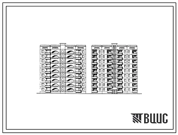 Типовой проект 135-0108с.86 Блок-секция 9-этажная 36-квартирная рядовая с торцовыми окончаниями 2Б-1Б-1Б-2Б