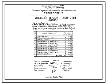 Типовой проект 406-9-34 Печи термические камерные размерами пода 0,464х1,044 м на мазуте и газе низкого и высокого давления с отводом дыма вверх и в боров