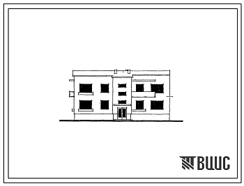 Фасады Типовой проект 30-04 Двухэтажная блок-секция на 4 квартиры (трехкомнатных 3Б-2, четырехкомнатных 4Б-2). Торцевые левые, торцевые правые и рядовые для строительства в 1В и 2В климатических подрайона