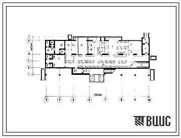 Типовой проект А-II (III,IV)-150(252-07-27.90) Вспомогательные помещения в подвале терапевтического корпуса на 60 коек для расширения больниц (убежище на 150 человек, размеры убежища 45,6м на 16,5м, режимы вентиляции 1,2).