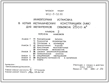Типовой проект 902-5-52.88 Инжекторная установка (в ЛМК) для метантенков объемом 2500 куб.м