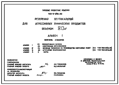 Типовой проект 705-5-046с.89 Резервуар вертикальный для агрессивных химических продуктов объемом 80м3.  Сейсмичность 7 баллов.