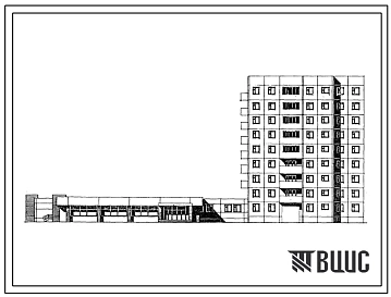 Типовой проект 97-0202.84 9-этажная рядовая-торцевая блок-секция 2Б-3Б-4Б со встроено-пристроенным магазином «Универсам» торговой площадью 400 м2. Для строительства в 1В климатическом подрайоне.