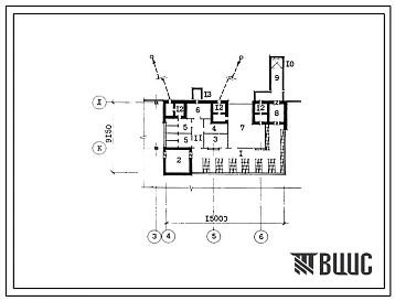 Типовой проект А-3-85(252-01-142с.87) Хозяйственно-бытовые помещения в подвале патологоанатомического корпуса на 1000 вскрытий в год (убежище на 81 человек, размеры убежища 15м на 9,15м, режимы вентиляции 1,2).