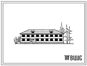 Типовой проект 1-50Б-6/68 Двухэтажное общежитие на 60 человек с полным благоустройством, стены брусчатые. Для строительства во 2 строительно-климатической зоне. Для леспромхозов.