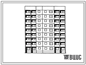 Типовой проект 1Лг-602-021.13.86 Блок-секция с торцевыми окончаниями 9-этажная 36-квартирная 1Б-2Б-2Б-3Б (для строительства в г. Риге)
