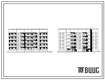 Типовой проект 135-087/1.2 5-этажная 30-квартирная рядовая блок-секция с торцовым окончанием 1-Б 2-Б 3-А:1-Б 2-Б 3-А