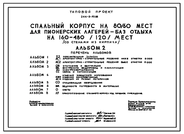 Типовой проект 244-5-95.88 Спальный корпус на 80 (60) мест для пионерских лагерей - баз отдыха на 160-480 (120) мест (со стенами из кирпича)