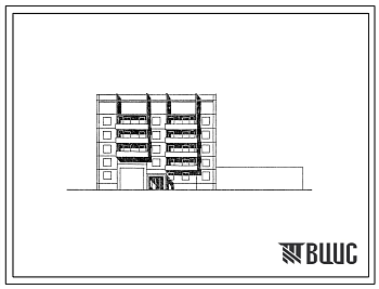 Фасады Типовой проект 135-0336с.23.87 5-этажная рядовая блок-секция с проездом (левая) на 14 квартир 1-2-3-3 со встроенными в 1 этаже помещениями обслуживания неселения для строительства в г. Иркутске
