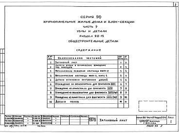 Состав альбома. Серия 90 КрупнопанельныеЧасть УД9.2-15 Узлы и детали. Общестроительные детали