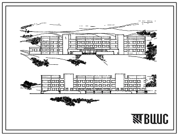 Типовой проект 252-1-57 Главный корпус инфекционной больницы на 150 коек. Здание трёхэтажное. Каркас сборный железобетонный серии ИИ-04. Стены из керамзитобетонных панелей.