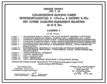Типовой проект 902-1-46 Канализационная насосная станция производительностью 6-173 м.куб/час с напором 6-65 м при глубине заложения подводящего коллектора 4,0; 5,5 и 7,0 м