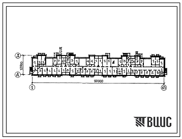 Типовой проект П-2-730(111-94-43(75.2)) Хозяйственно-бытовые помещения в подвале 9-этажного 4-секционного 144 квартирного жилого дома, (убежище на 730 человек, размеры убежища 90м на 12,9м, режимы вентиляции 1,2).