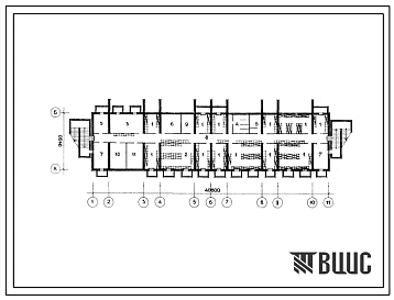 Типовой проект П-3-440(114-101-35СП(1.2)) Помещения общественного назначения в подвале 2-этажного жилого дома типа 4А и 5А, (убежище на 440 человек, размеры убежища 40,8м на 9,4м, режимы вентиляции 1,2,3).