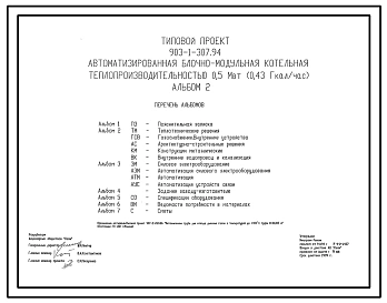 Типовой проект 903-1-307.94 Автоматизированная блочно-модульная котельная теплопроизводительностью 0,5 МВт (0,43 Гкал/ч). Топливо - природный газ