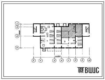 Типовой проект П-4-100(111-26-117.2.13.87) Хозяйственные помещения в подвале 2-этажного 3-секционного 16-квартирного жилого дома, (убежище на 100 человек, размеры убежища 24м на 10,8м, режимы вентиляции 1,2).