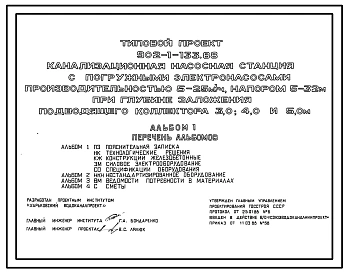 Типовой проект 902-1-133.88 Канализационная насосная станция в комплектно-блочном исполнении с погружными электронасосами производительностью 5–25 м3/ч, напором 5–32 м при глубине заложения подводящего коллектора 3,0; 4,0; 5,0 м