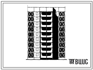 Типовой проект 105-048с/1 Девятиэтажная блок-секция рядовая с торцевыми окончаниями на 27 квартир (однокомнатных 1Б-9, трехкомнатных 3Б-18). Для строительства в 3 климатическом районе Киргизской ССР сейсмичностью 8 баллов