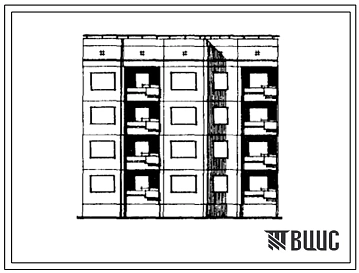 Типовой проект 94-065/1 Блок-секция 4-этажная 12-квартирная рядовая левая с торцевыми окончаниями 1Б-2Б-3Б