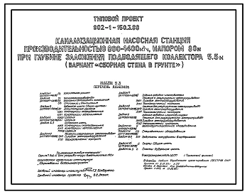 Типовой проект 902-1-150.3.88 Канализационная насосная станция производительностью 800–1400 м3/ч, напором 80 м при глубине заложения подводящего коллектора 5,5 м. Конструктивный вариант – “сборная стена в грунте”