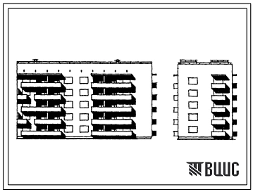 Типовой проект 67-07с/77 Пятиэтажная двойная блок-секция на 25 квартир торцовая 1Б.2Б.3Б-2Б.3Б, правая