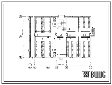 Типовой проект П-2-240(17-0113с.13.87) Подсобные помещения подвала 2-этажной 6-квартирной торцовой блок-секции Т-3.2.1 со стенами из крупных легкобетонных блоков, (убежище на 240 человек, размеры убежища 18,6м на 14,4м, режимы вентиляции 1,2,3).