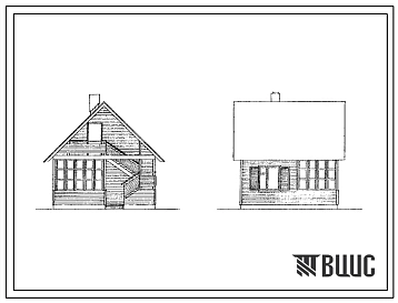 Типовой проект 186-000-610.87 Однокомнатный садовый летний домик с мансардой. Площадь, м2: общая 17,3, мансарды 8,2, веранды 6,4