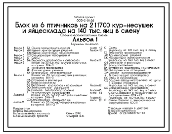 Типовой проект 805-2-84.88 Блок из 6 птичников на 211700 кур-несушек и яйцесклада на 140 тыс. яиц в смену. Содержание кур в клеточных батареях БКН-3. Стены из керамзитобетонных панелей