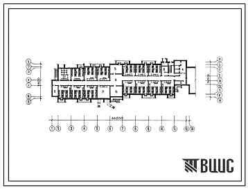 Типовой проект П-3-970(244-1-35) Хозяйственно-бытовые помещения в подвале спальных блоков №1 и №2 санатория кардиологического профиля на 500 мест, (убежище на 970 человек, размеры убежища 66,2м на 16,8м, режимы вентиляции 1,2).