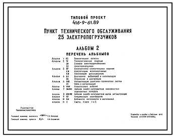 Типовой проект 416-9-61.89 Пункт технического обслуживания 25 электропогрузчиков
